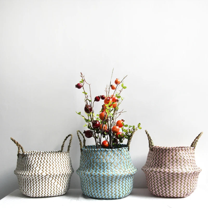 panier rangement tressé bleu beige zigzag ours peluche bois poignées