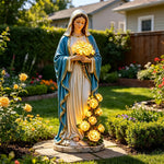 statue vierge marie roses led bleu blanc jardin decoration religieuse patioextérieur
