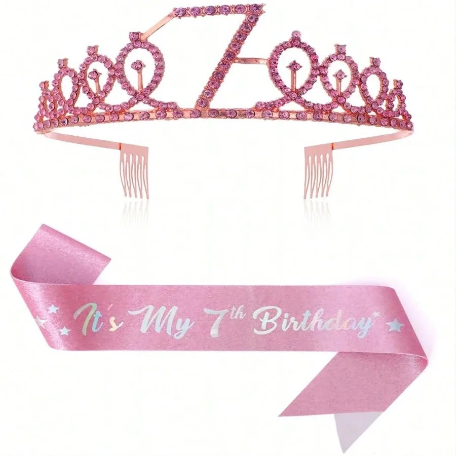 couronne anniversaire strass dorés ruban rose texte princesse fête cadeau favoris numéro anniversaire