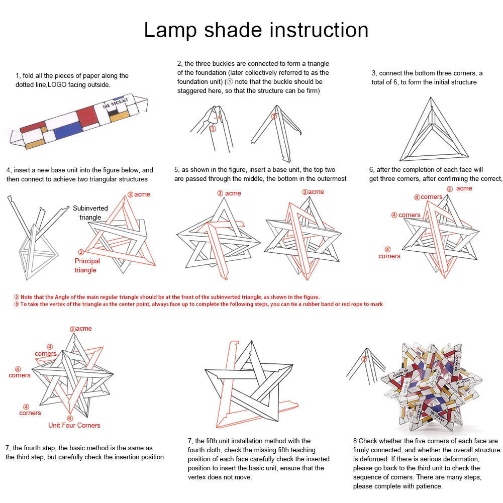 lampe décorative origami étoile rouge jaune noir blanche clips imprimés camping ambiance
