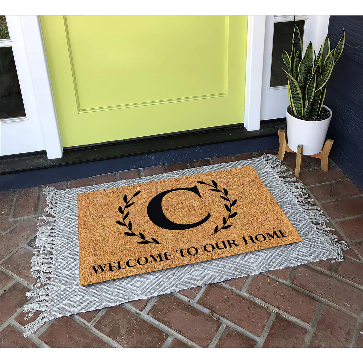 tapis d'entrée marron noir lettres vertes bienvenue antidérapant résistant extérieur classique rustique