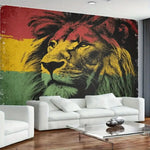 tapisserie murale pop art lion noir rouge jaune vert chambre salon décoration mur