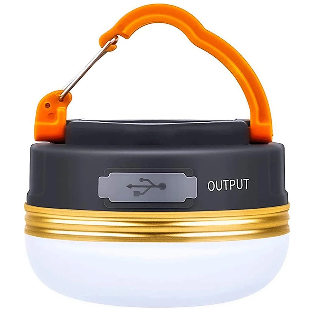 lampe camping rechargeable usb noir orange éclairage faible intensité flashlight signalisation crochets pliables