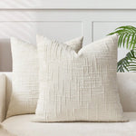 coussin chenille motif géométrique beige moderne 30x50cm machine lavable fixations oreilles