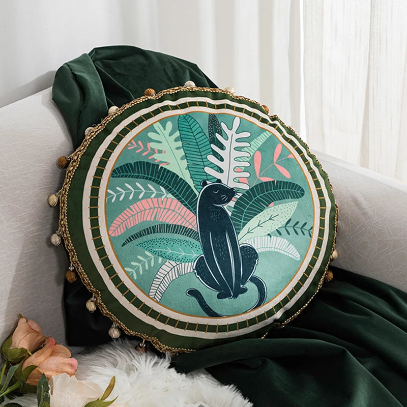 housse coussin velours motif végétal bohème chic carré decoratif voiture maison