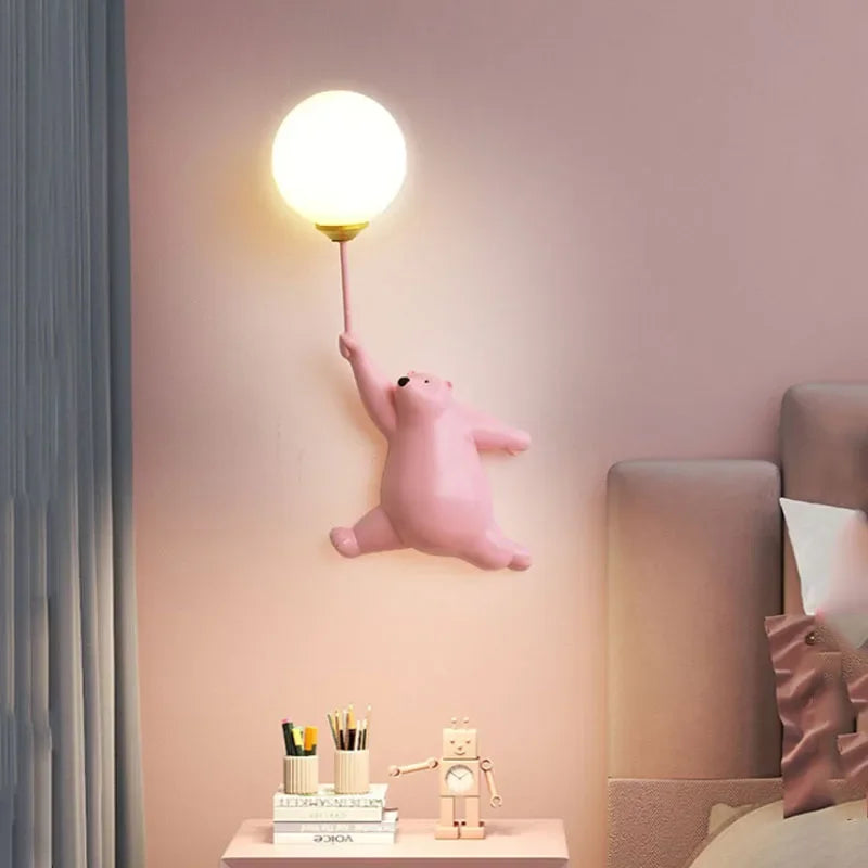 lampe murale moderne ours peluche blanche rose bleu adhésif cartoon chambre enfant
