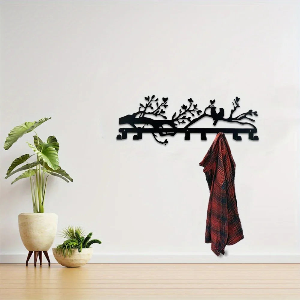 patères murales branche arbre oiseaux modernes décoratives entrée organisatrice porte clés noir blanc