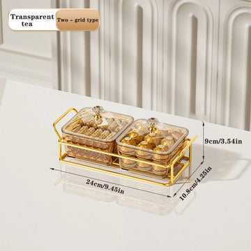 plateau compartimenté moderne transparent boîtes alimentaires réutilisables cadre métal doré élégant