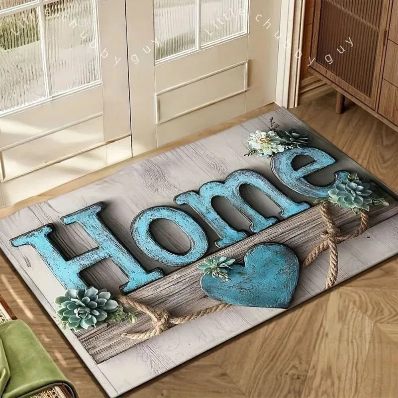tapis moderne floral relief vert foncé rose blanc entrée bain lettres cœur feuilles