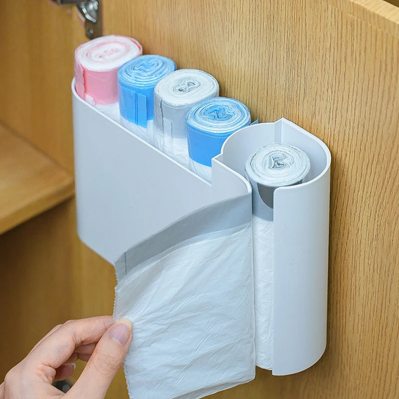distributeur mural sacs poubelle blanc moderne adhésif rouleaux bleu rose papier toilette