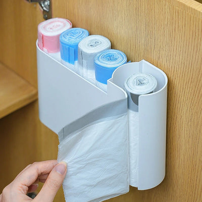 distributeur mural sacs poubelle blanc moderne adhésif rouleaux bleu rose papier toilette