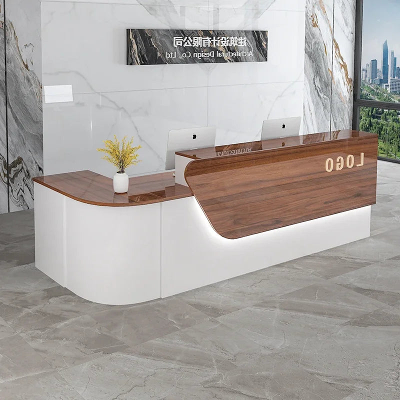 comptoir accueil moderne blanc tiroirs rangement mobilier commercial luxe minimaliste