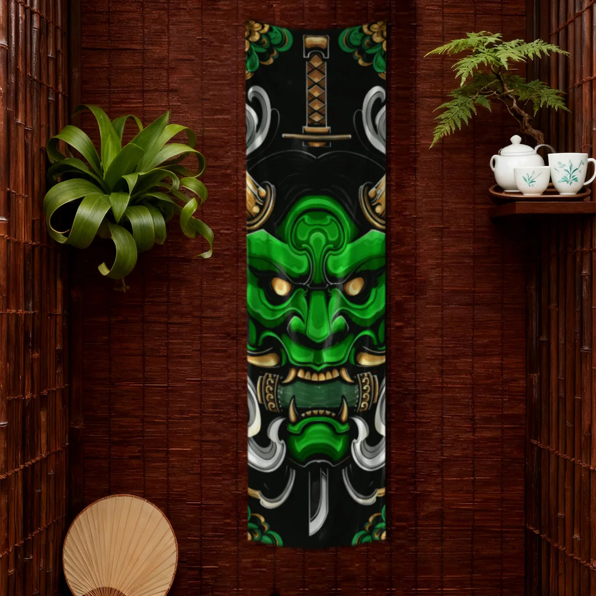 serviette bain art traditionnel japonais masque doré moderne noir blanc or
