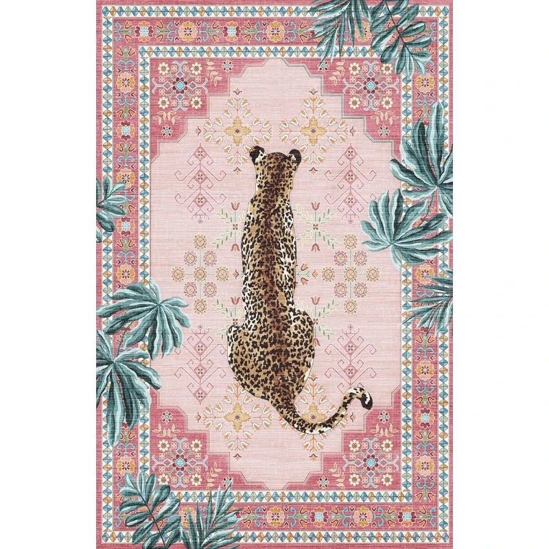 tapis moderne rose bleu léopard feuilles palmier salon chambre prièreextérieur commercialisation