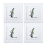 serviette cuisine lin blanc brodée motifs plantes aromatiques naturelle table élégante