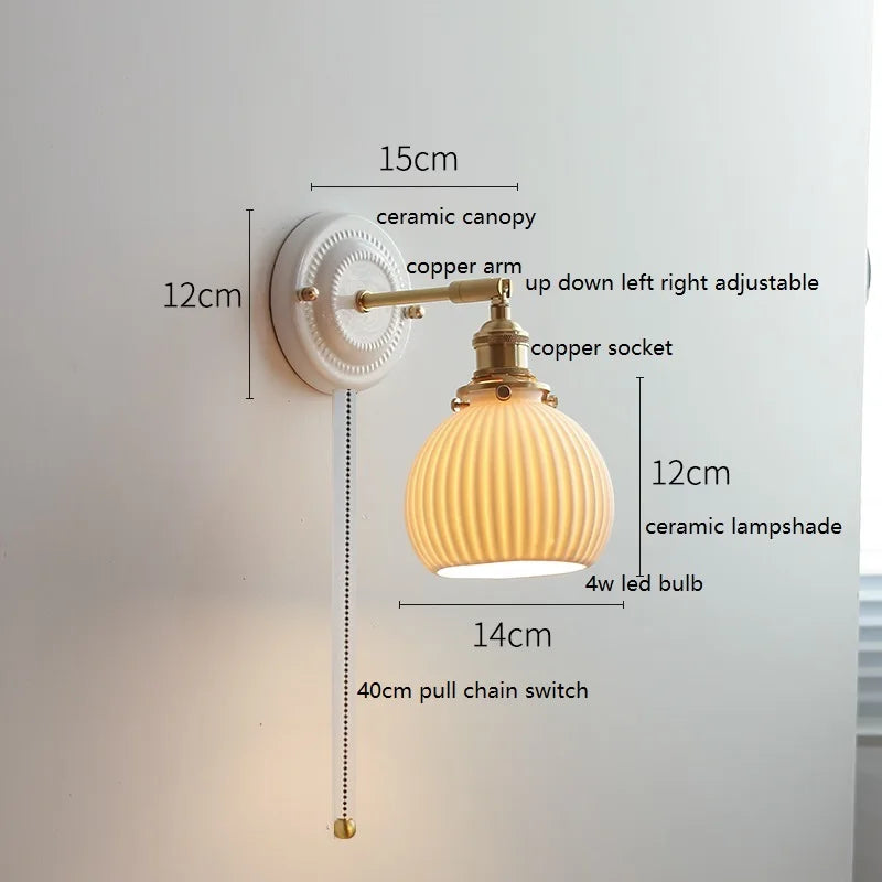 lampe murale moderne blanc doré interrupteur chaîne coquille motif lune soleil chambre cuisine