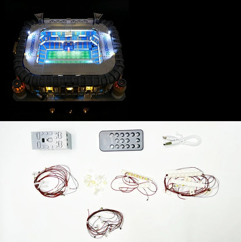 maquette stade real madrid led éclairage détaillée bleu blanc gradins públicoités logos