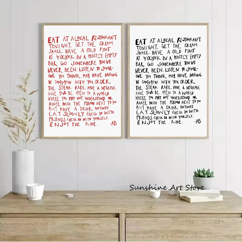 toile d'art moderne texte imprimé blanc rouge bleu sans cadre vertical