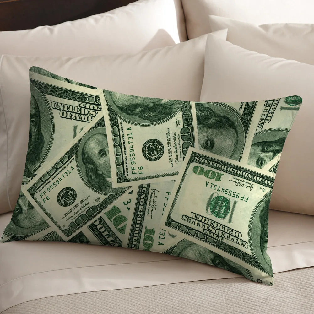 housse coussin motif dollar moderne vert blanc bleu imprimé polyester coton fixation lit décoration