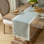chemin table moderne motif géométrique beige gris clair tissu polyester opaque
