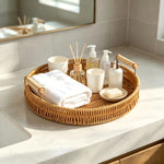 panier rotin tissé moderne poignées bois beige clair rangement cuisine chambre
