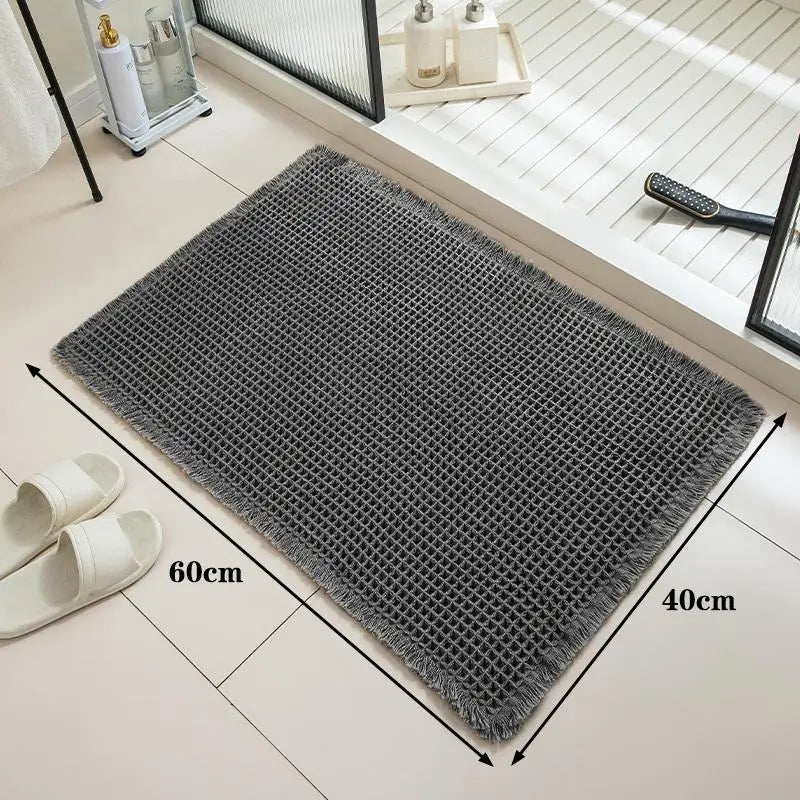 tapis bain beige clair gaufré antidérapant franges moderne dimensions 60x40cm