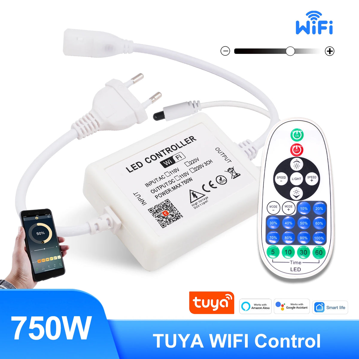 contrôleur led bluetooth wifi 750w 23touches télécommande ir moderne blanc