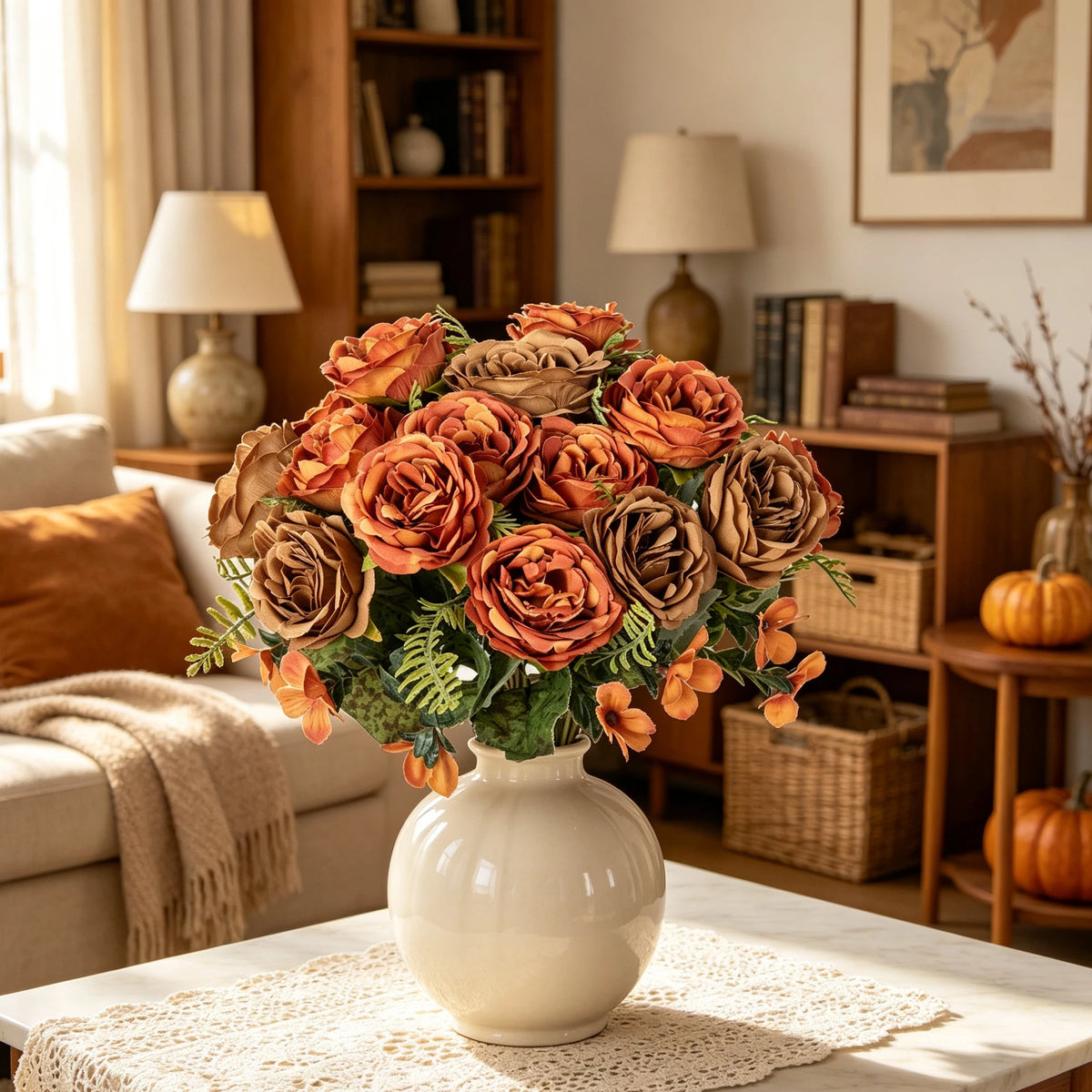 bouquet artificiel roses soie orange rouge rose blanc violet feuilles vertes classiqueintérieurDecorationFestivalMarriage
