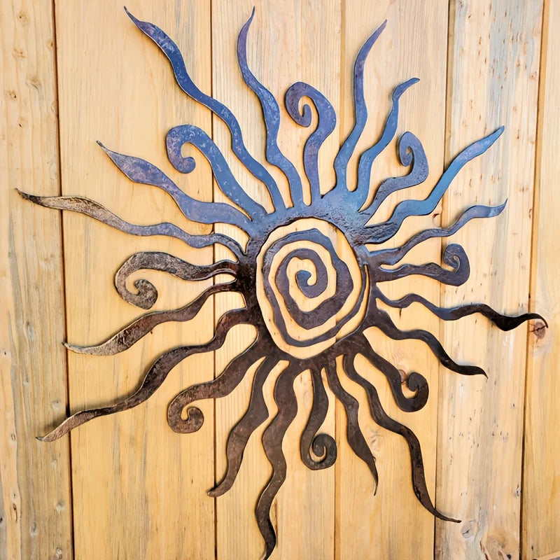 décoration murale métal bleu marron noir spirale rayons artisanal moderneintérieurextérieur 40x37cm