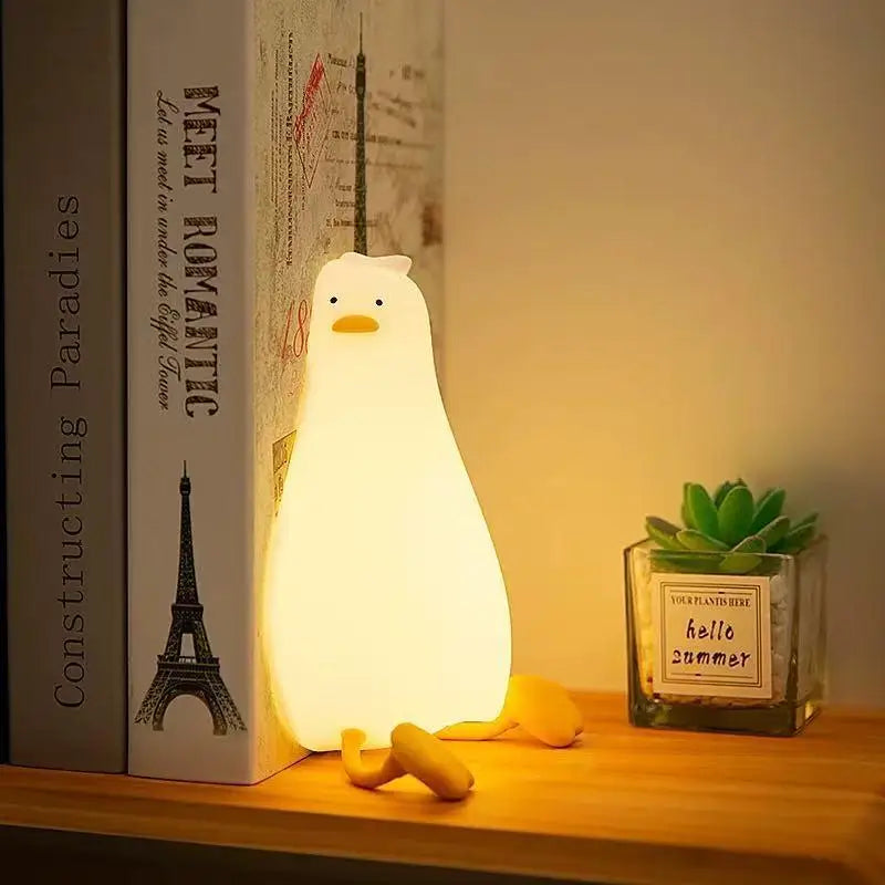 veilleuse canard mignon blanc jaune yeux noirs bec orange moderne table chambre coucher