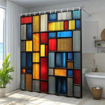 rideau douche mosaïque colorée texture grunge moderne rouge jaune bleu gris noir abstraite anneaux