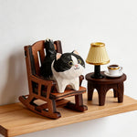 statuette artisanale moderne chat noir blanc geometrique anneau metallique cadeau noel valentin mariage anniversaire