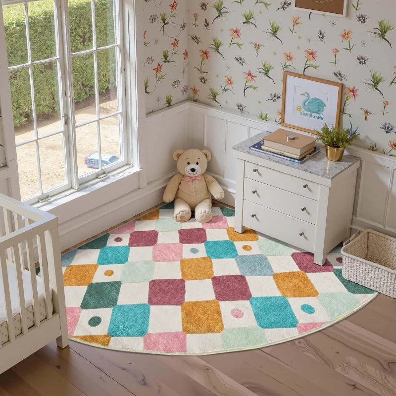 tapis multicolore géométrique moderne chambre salon doux confortable polyester blanc