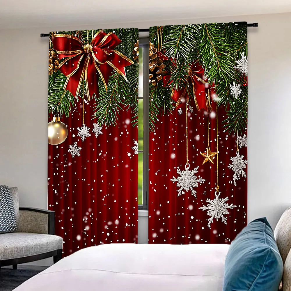 rideau noël classique branches flocons rouge vert opaques chambre salon
