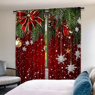 rideau noël classique branches flocons rouge vert opaques chambre salon