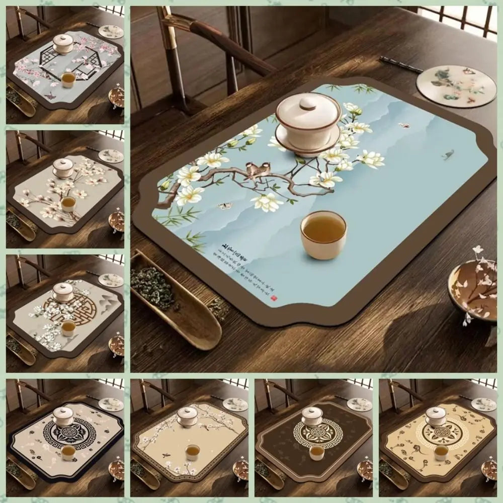 tapis table art traditionnel fleurs oiseaux bleu clair beige brun
