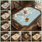 tapis table art traditionnel fleurs oiseaux bleu clair beige brun