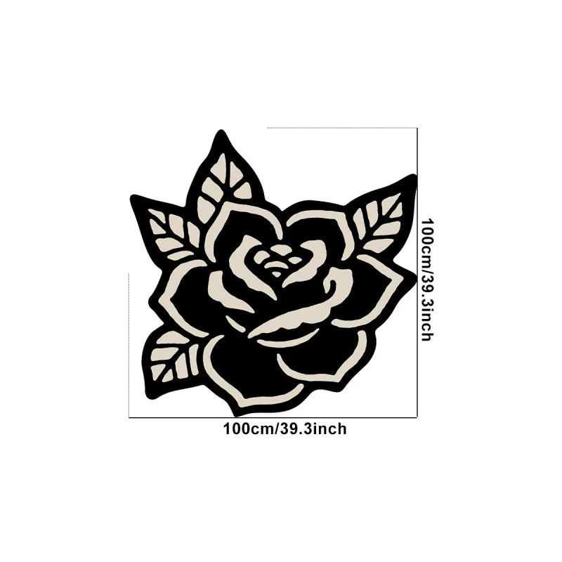 tapis noir blanc fleur stylisée moderne antidérapant intérieur extérieur plage