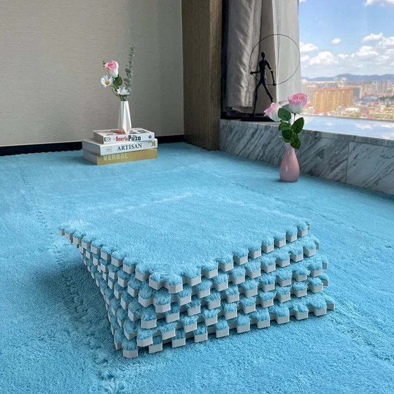 tapis modulable carreaux géométriques noir beige gris vert bleu rose moderne douillet insonorisant chambre