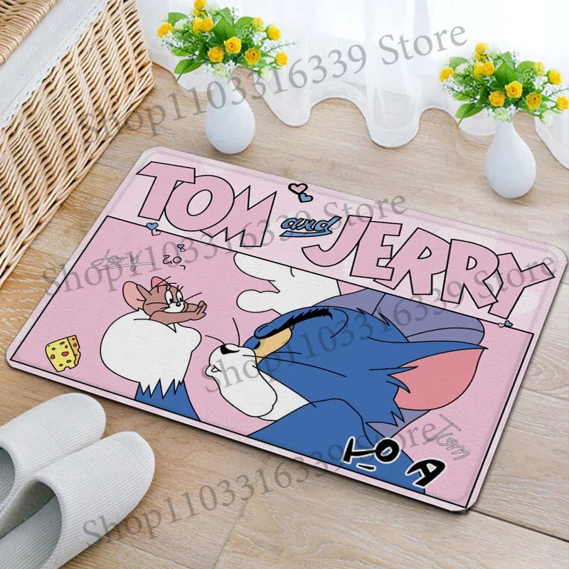 tapis sol jaune rose bleu vert turquoise dessins animés tom jerry antidérapant absorbant eau