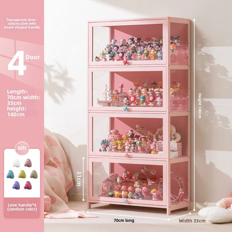meuble rangement moderne portes transparent rose clair bambou 80cm large