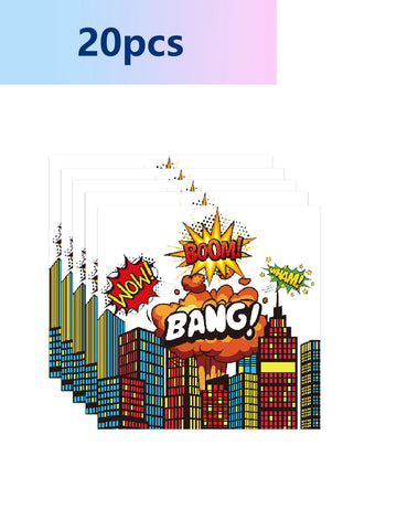 assiettes jetables multicolores illustration ville pop art kaboom pow wow anniversaire événement festif
