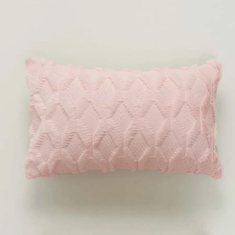housse coussin décorative peluche géométrique moderne 30x50cm roseclair blancbeige grisclair