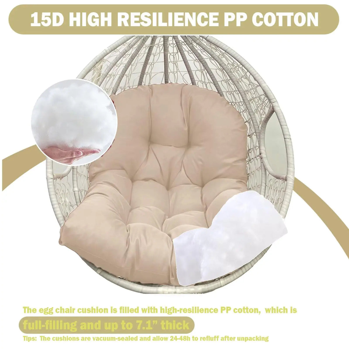 coussin chaise suspendue imperméable coton tufté moderne ruban sécurité beige clair patio jardin