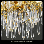 lampe suspendue or cristal moderne branches dorées pendeloques transparentes chambre salon