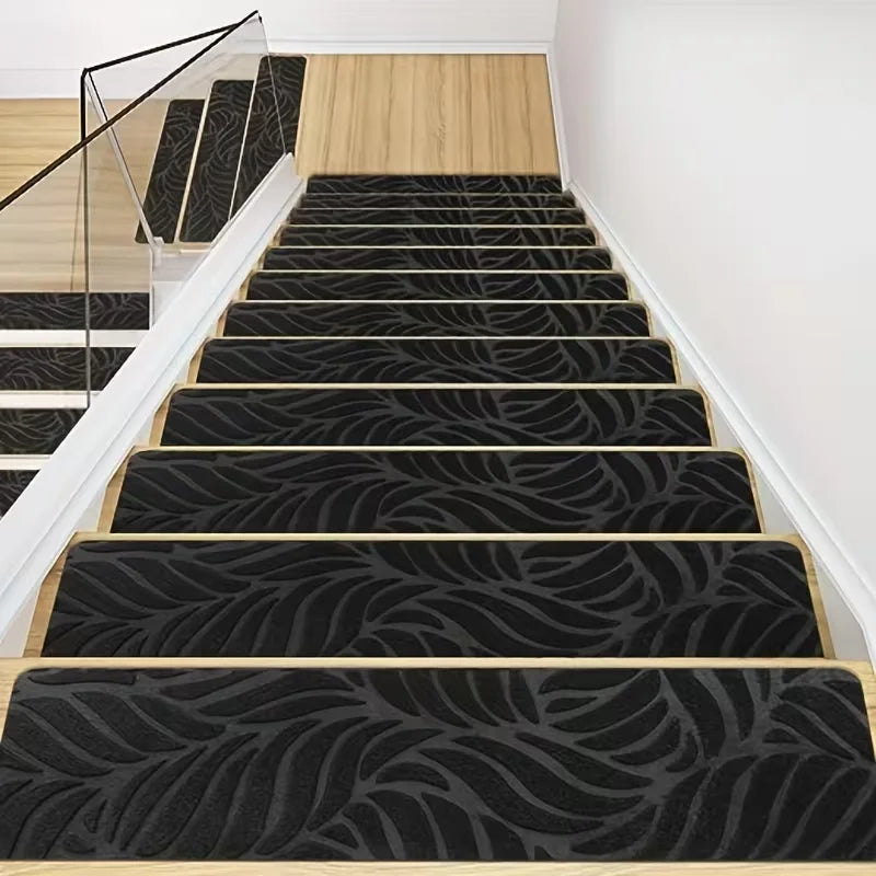 tapis d'escalier moderne gris beige feuilles velours adhésif sécuritaireintérieur chien 76cm 20cm
