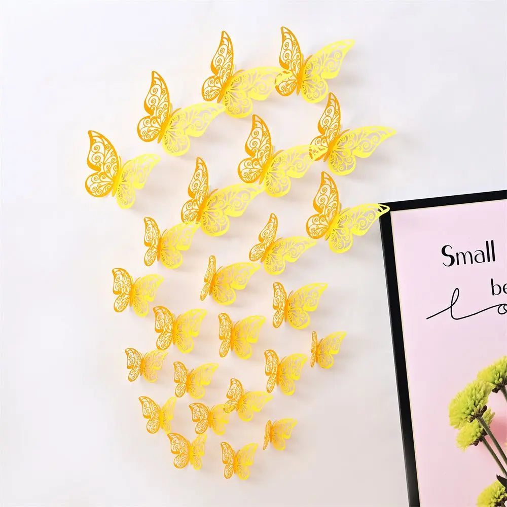 décoration murale papillons ornements floraux dorés bleus multicolores adhésifs 3d grandes moyennes petites