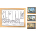 lampe ambiance rectangle cadre photo monochrome diffusion lumiere texture bois moderne