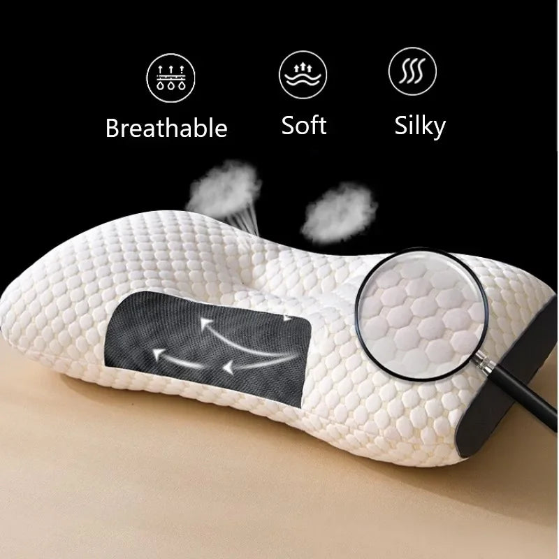 coussin sommeil blanc gris texture nid d'abeille latex coton ergonomique face foil protection cou