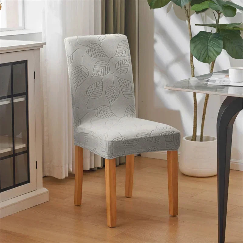 housse chaise extensible motif feuilles gris moderne salle manger salon mariage